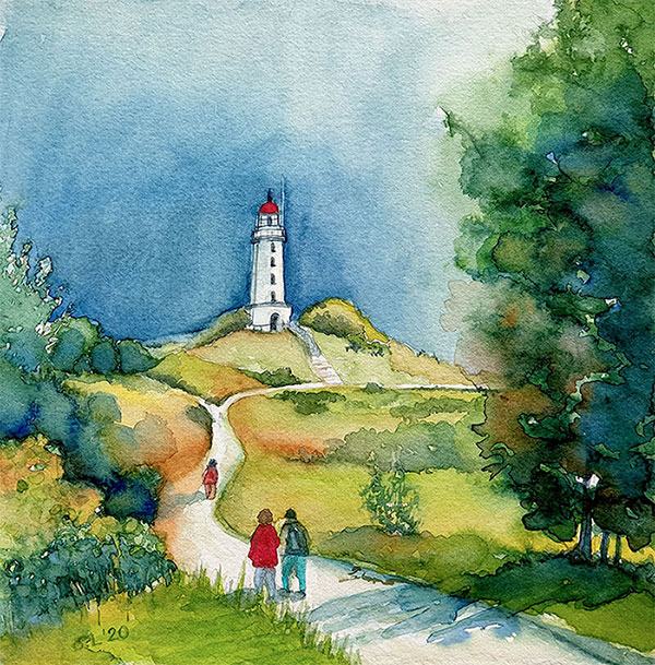 Aquarellbild Leuchtturm Hiddensee