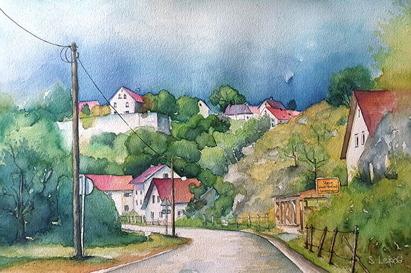 Original Aquarellbild, Motiv Stein in der Oberpfalz