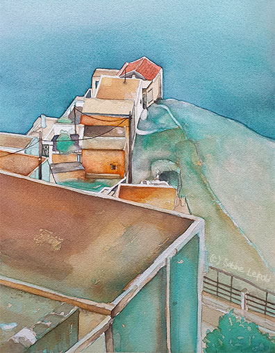 Aquarellerei, Karpathos, Olympos, von Sabine Leipold