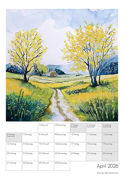 Kunstkalender-2026-Aquarelle-Sabine Leipold